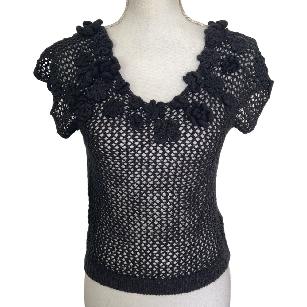 Anthropologie Knitted & Knotted Pua sheer crochet top scoop tie back | SZ: M